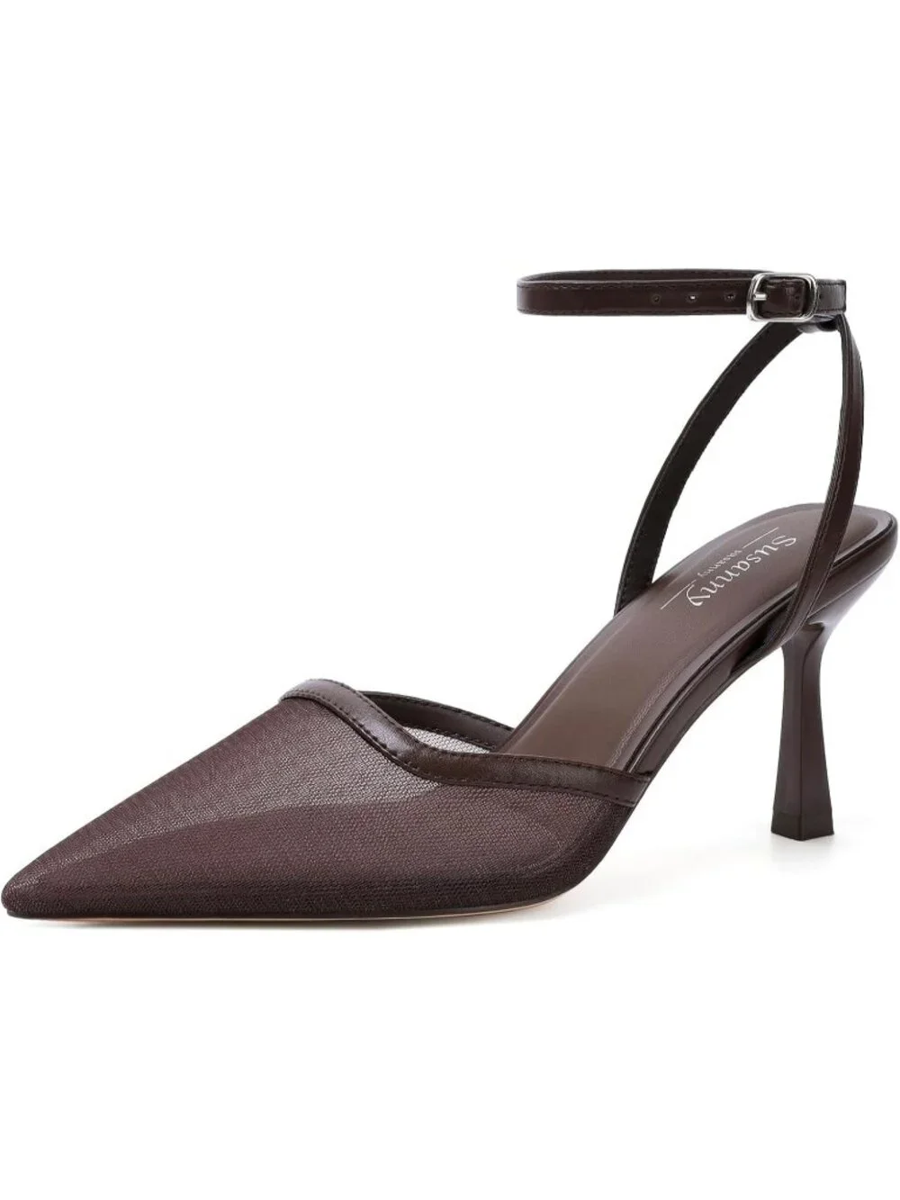 Women's Chocolate Mesh Elegant Closed Pointed Toe Strappy Stiletto Pumps Shoes